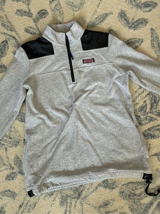 Vineyard Vines Sweaters - Vineyard Vines Light Gray Heather Quarter-Zip Pullover with Navy Blue Yoke